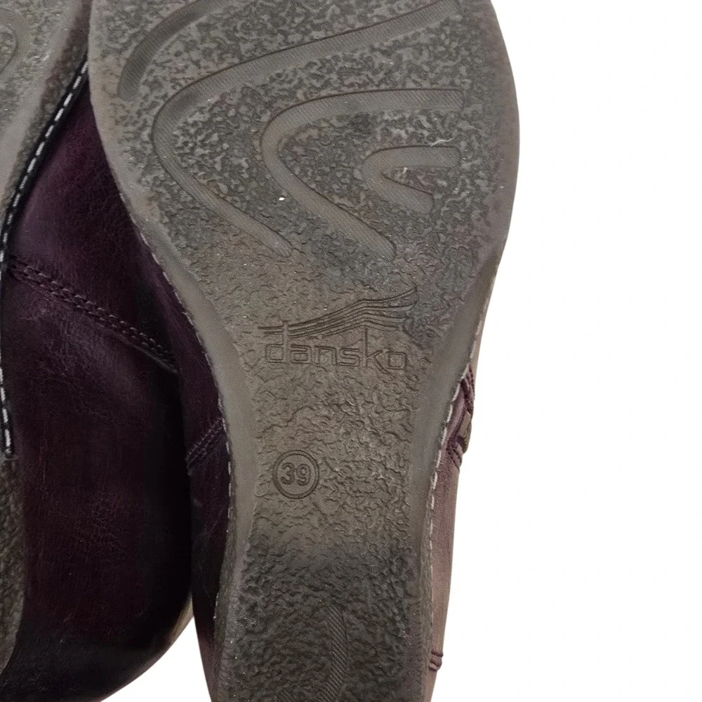 Dansko Plum Burgundy Leather Wedge Ankle Boots Side Zip EU 39 US‎ 8.5-9